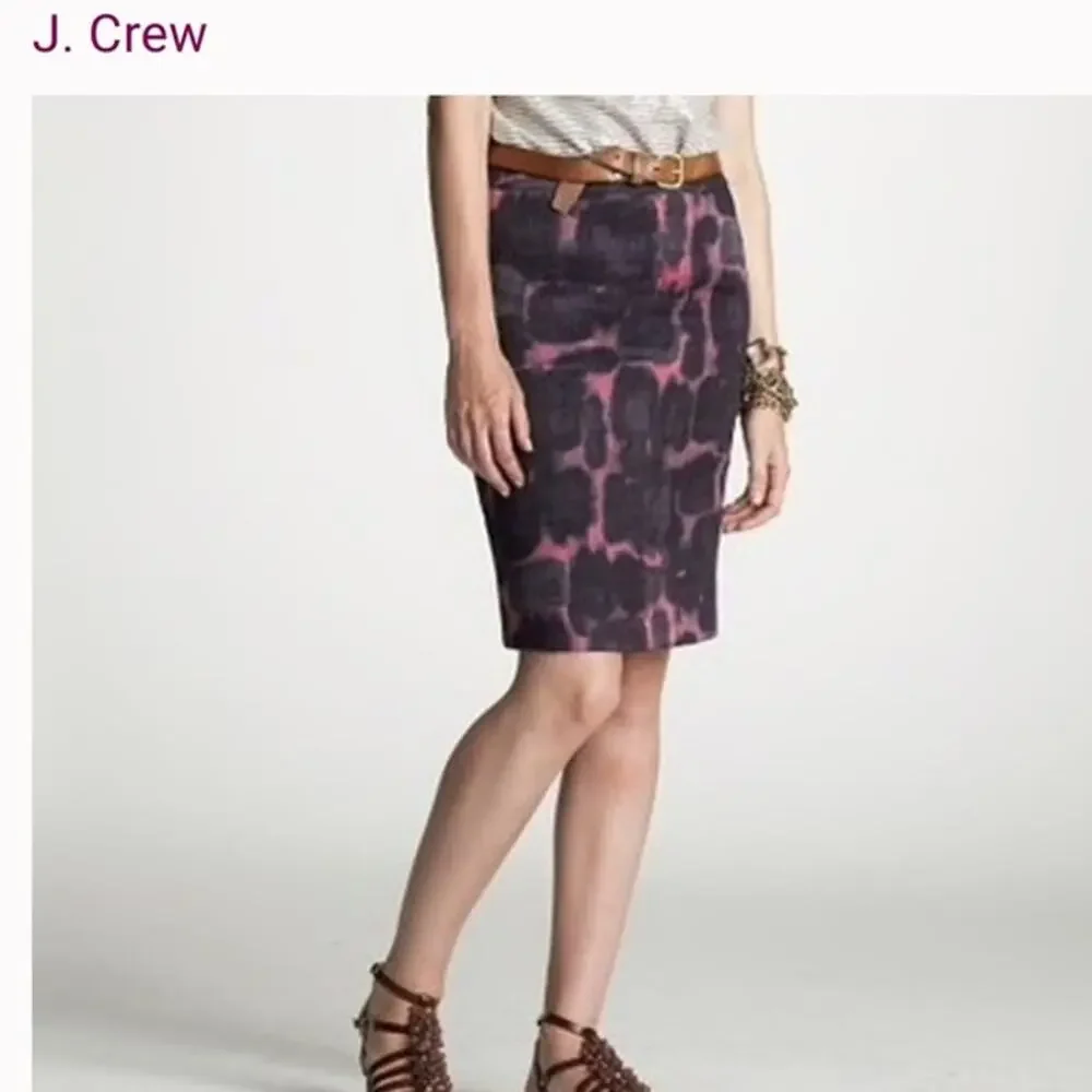 J. Crew Pink & purple Linen Blend Abstract Pencil Skirt Size 6